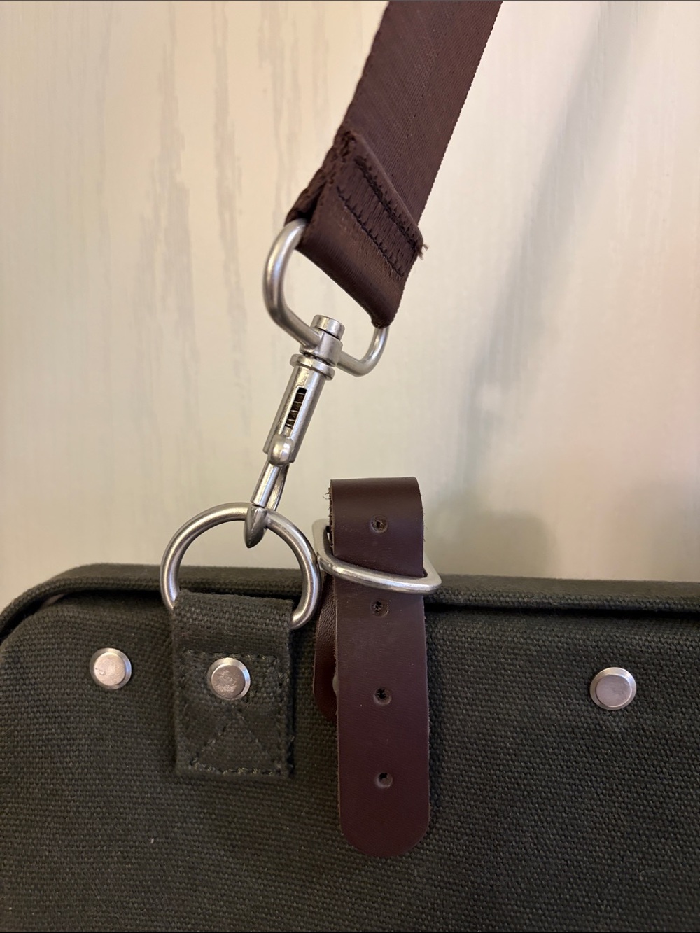 Classic Dark Green Canvas Duffel with Brown Leather Accents - Picture 5 of 11
